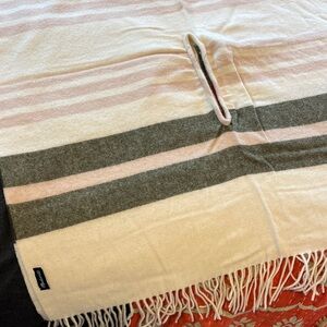 Madewell Pink and Gray Striped Poncho Scarf with Fringe